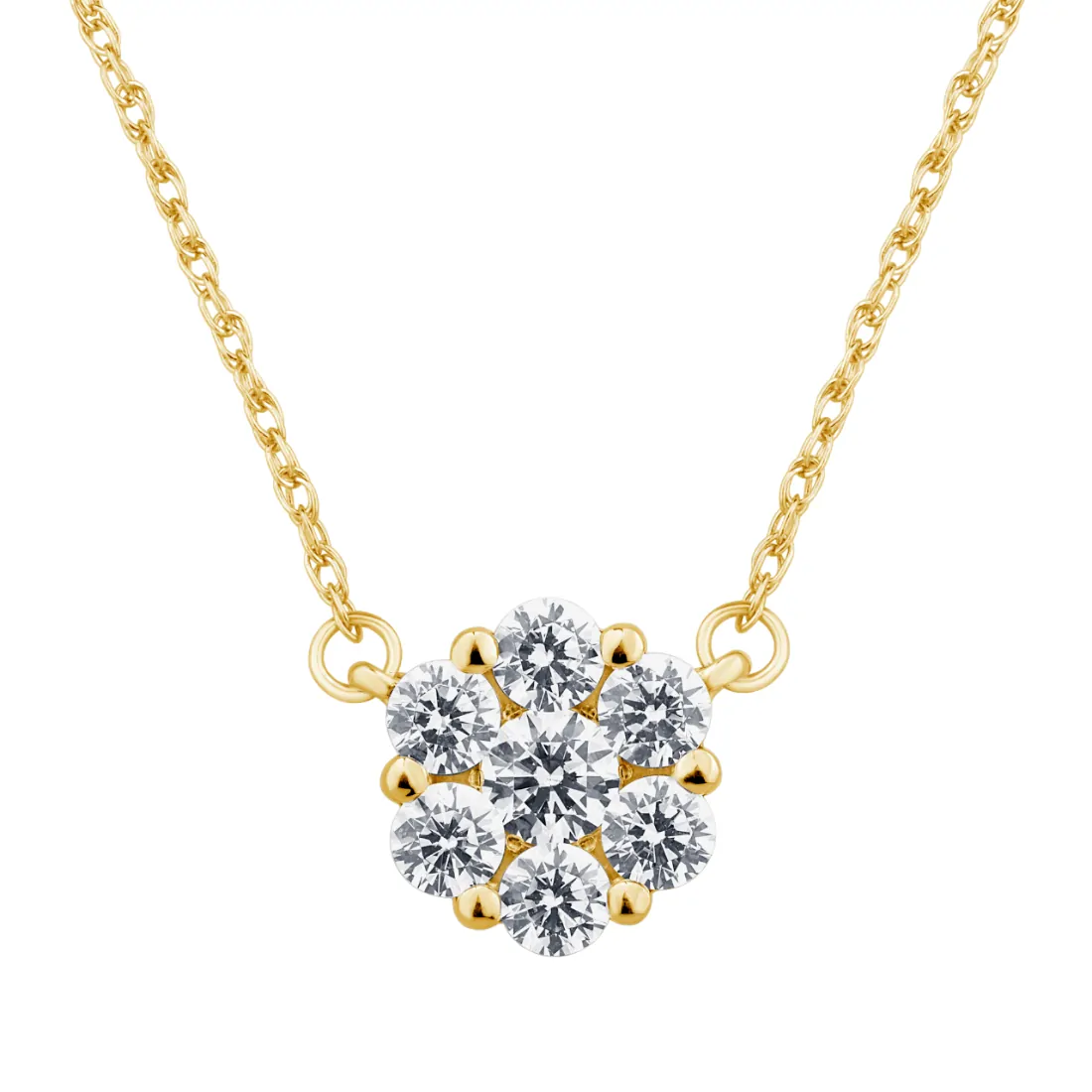 Gargantilla Oro Amarillo 14k, Estilo Flor con Diamantes PFLP050D4YM