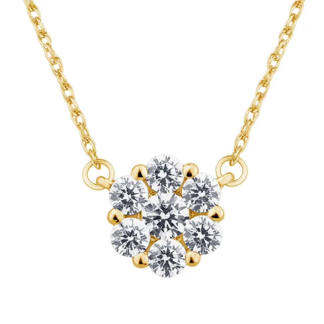 Gargantilla Oro Amarillo 14k, Estilo Flor con Diamantes PFLP075D4YM