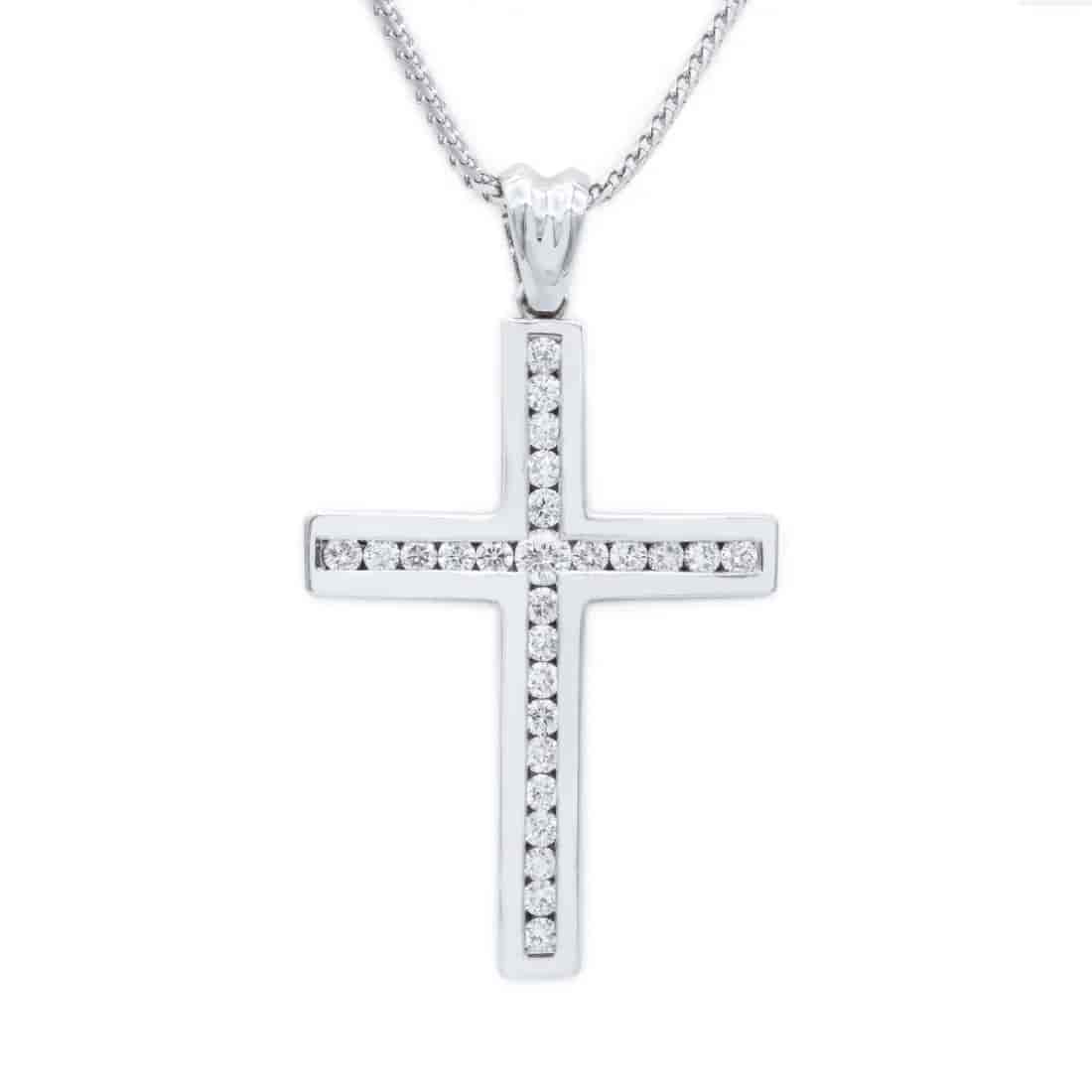 Gargantilla Oro Blanco 14K Cruz con Diamantes PD16803M