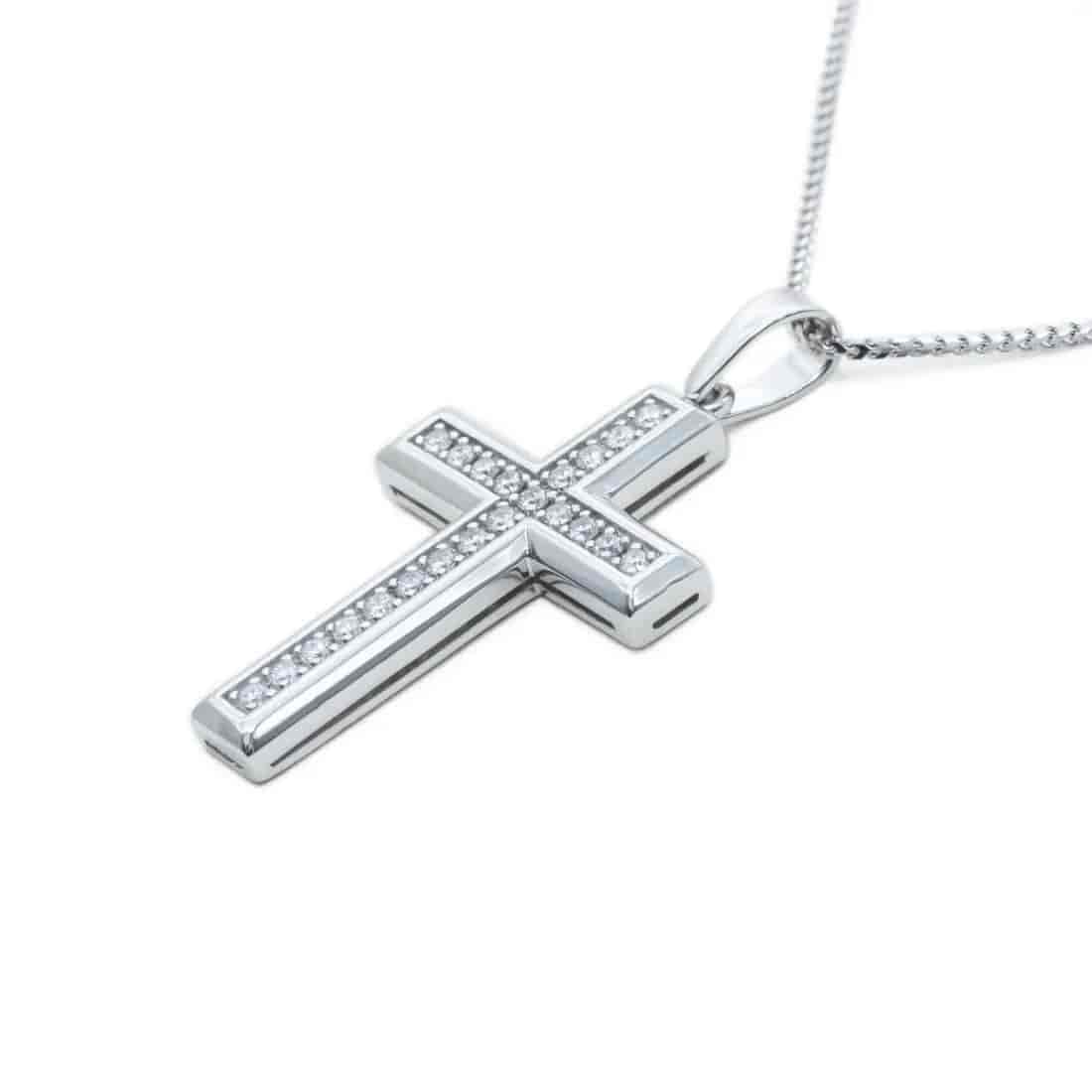 Gargantilla Oro Blanco 14K Cruz con Diamantes PD17954WM