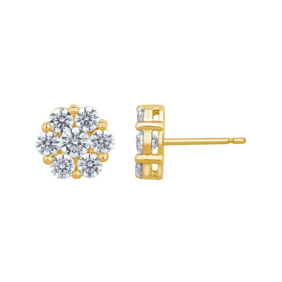 Aretes Oro Amarillo 14k, Estilo Flor con Diamantes EFLP050D4YM