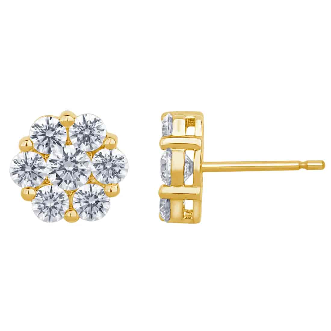 Aretes Oro Amarillo 14k, Estilo Flor con Diamantes EFLP075D4YM