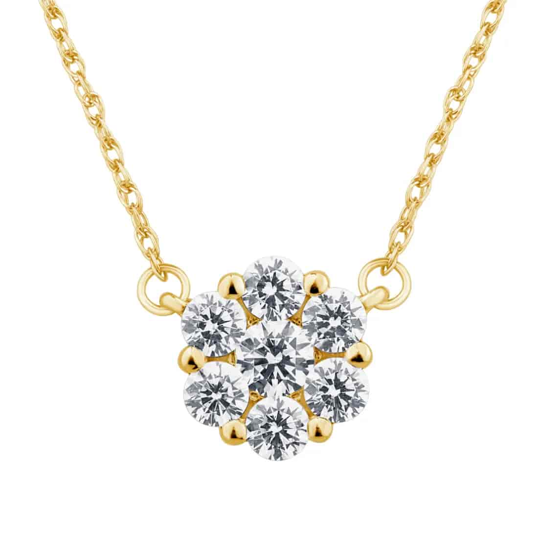 Gargantilla Oro Amarillo 14k, Estilo Flor con Diamantes PFLP075D4YM