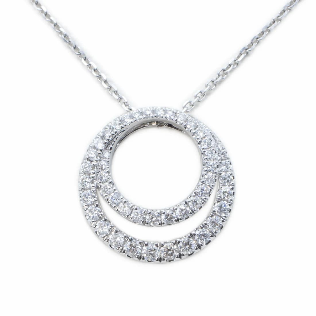 Gargantilla Oro Blanco 14K, Doble Circulo con Diamantes PD17885M