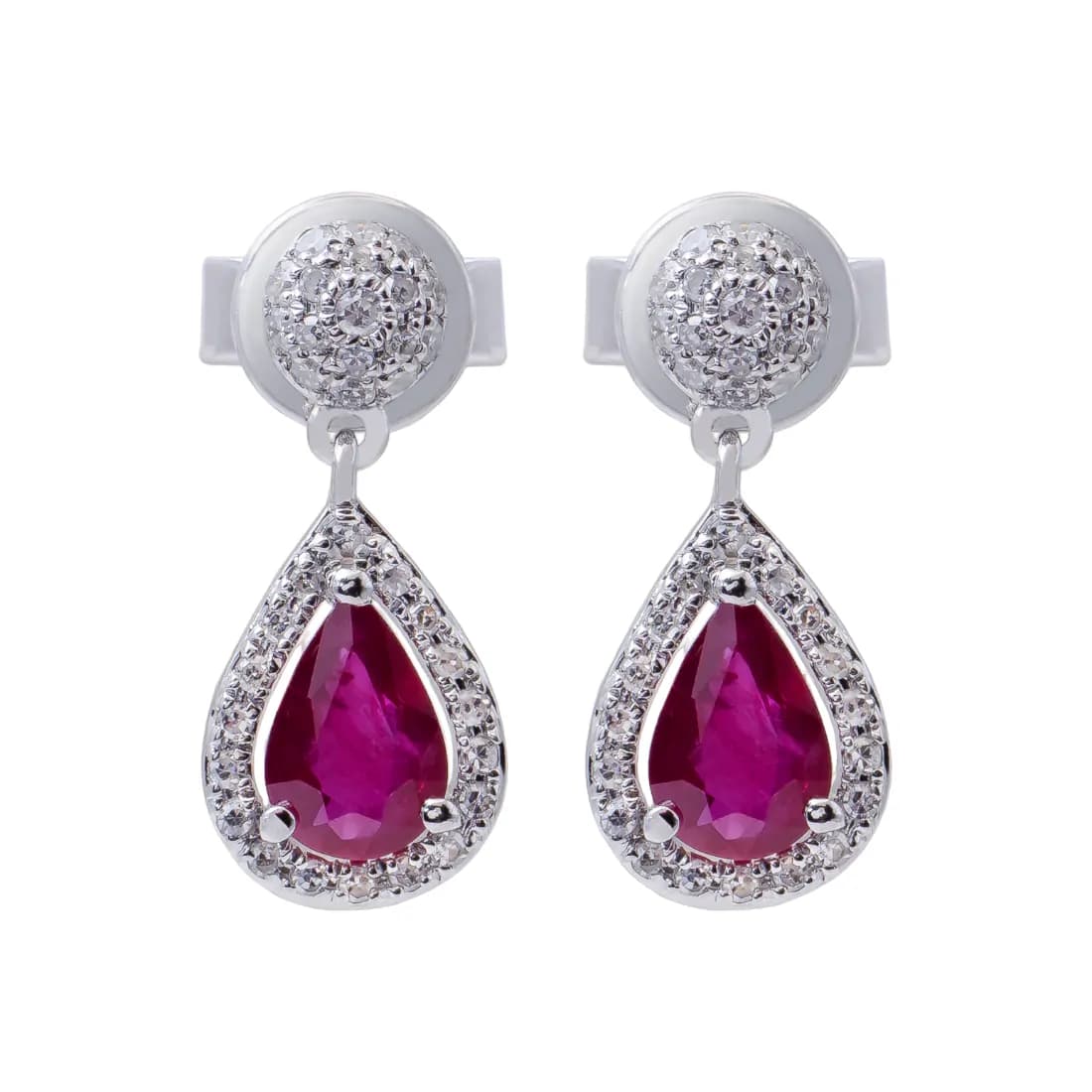 Aretes Oro Blanco 14k, con Diamantes y Rubíes 7488RUE4WYA11M